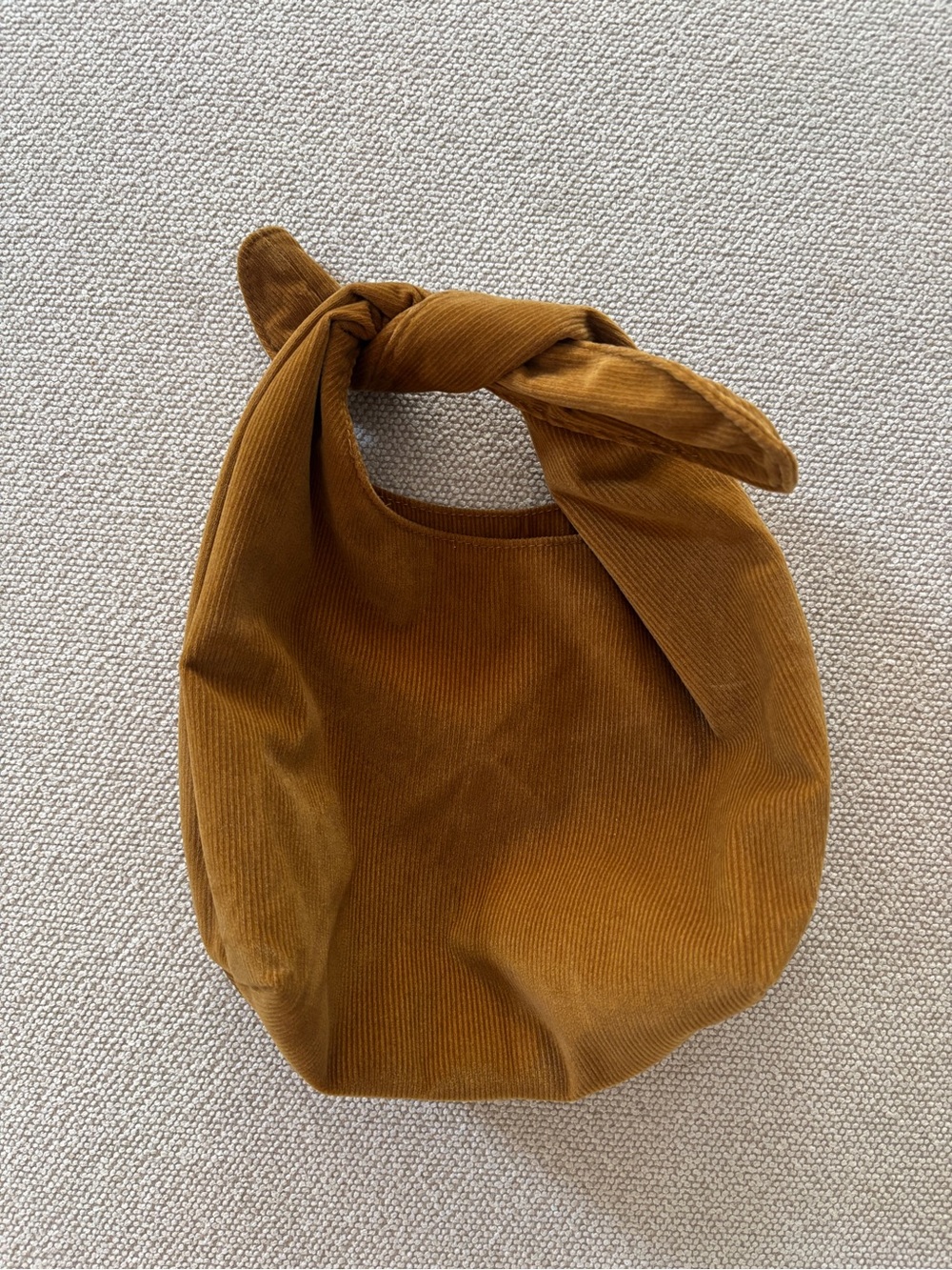 Merit Beauty The Signature Bag Purse Tan/ gold Corduroy Small Tie